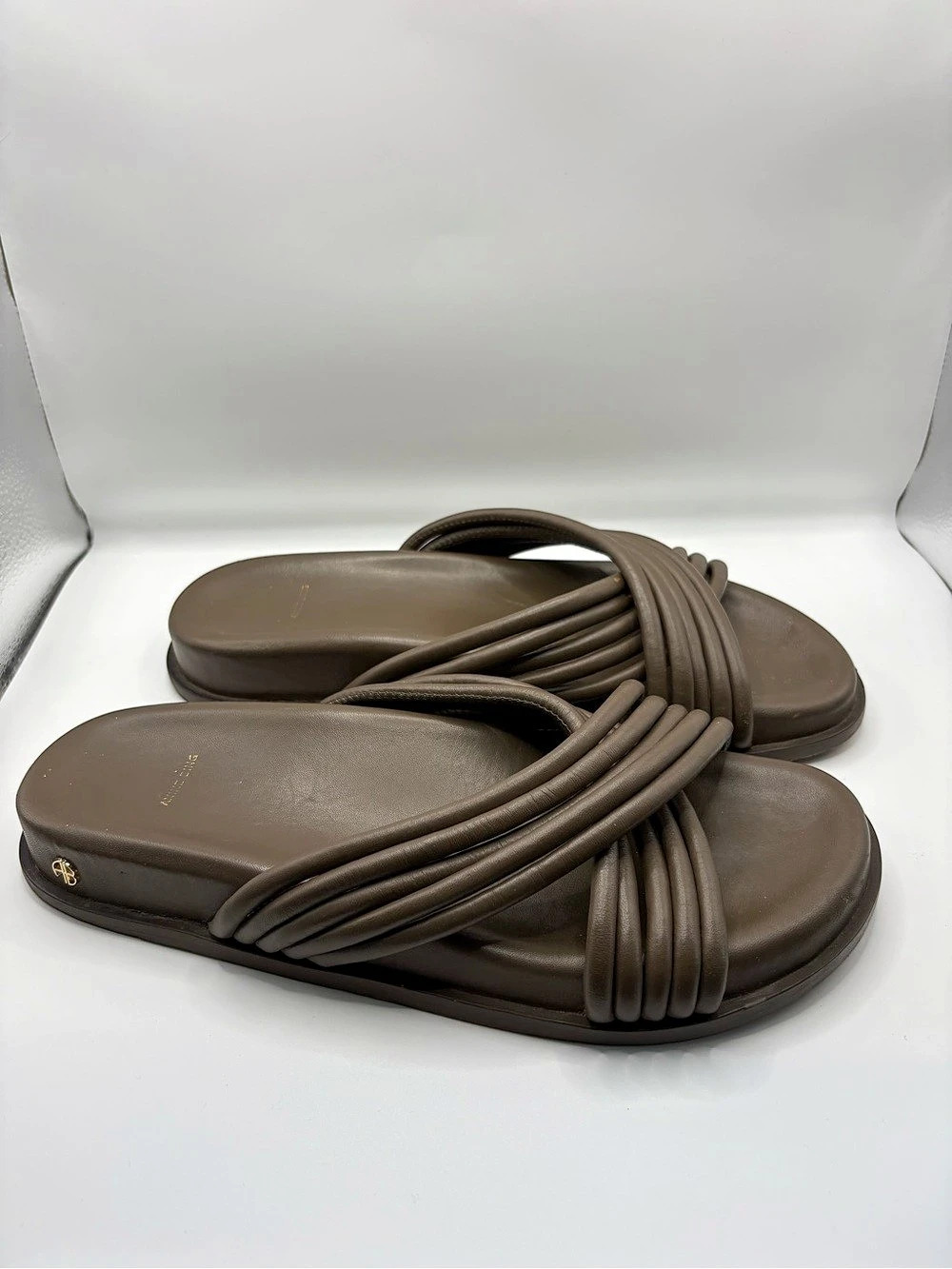 Anine Bing Ipanema Crossover Slide Sandals Sz 39 US 9 Brown Taupe Leather